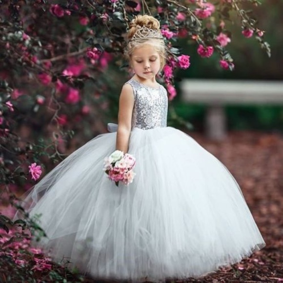 white sparkly flower girl dresses